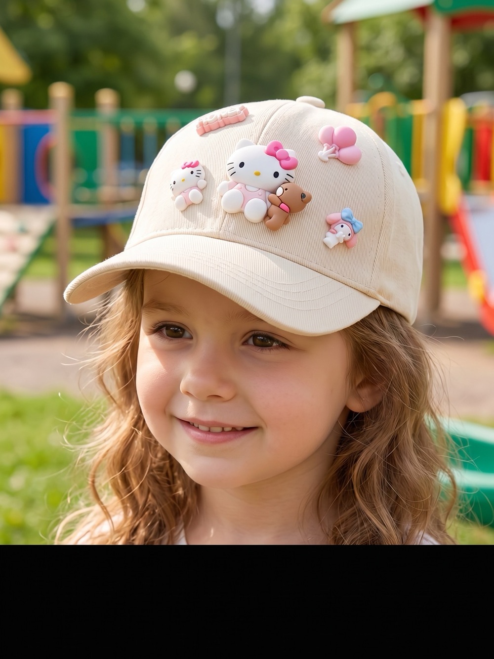 Cute Beige Kids Baseball Cap with Character Charms | Playful Accessory